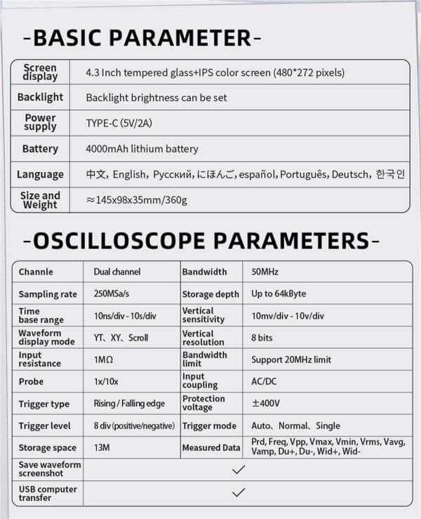 FNIRSI 2C53P 3-IN-1 Dual Channel Tablet Oscilloscope Multimeter Function Generator - obrazek 10